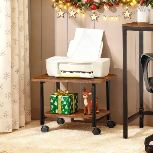 HOOBRO Printer Stand, 2-Tier Industrial Under Desk Printer Cart with Shelf, Mobile Heavy Duty Storage Rack on Wheels for Home, Office, Rustic Brown and Black BF02PS01G1 - Image 2