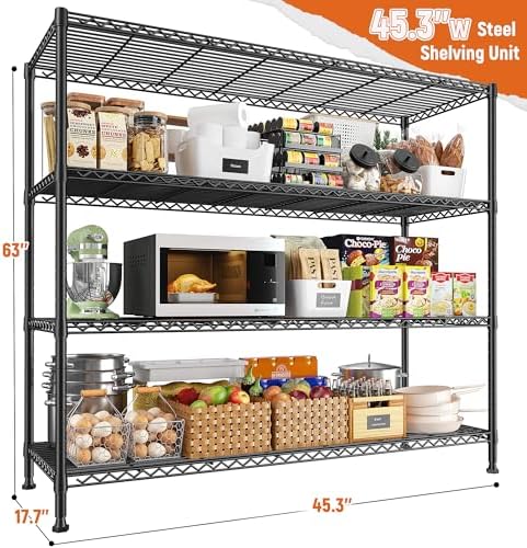 REIBII 4-Tier Storage Shelves 45.3''W Wire Shelving Unit for Pantry Garage (Pack of 2) - Image 3