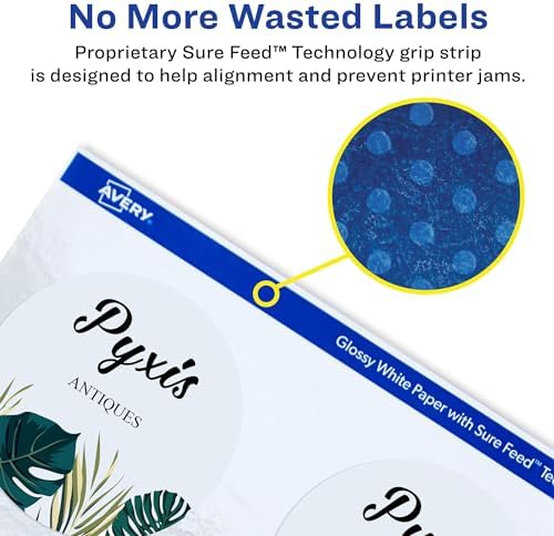 Avery Glossy White Labels, Sure Feed Technology, 3" Round Labels, Print-to-The-Edge, Laser/Inkjet, 60 Count (22891) (Pack of 5) - Image 3