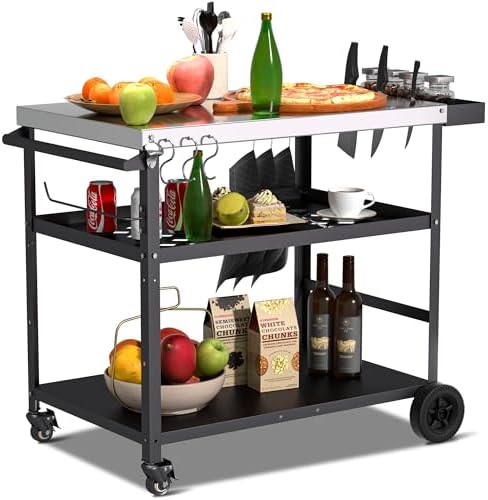 Spurgehom Outdoor Grill Cart, Pizza Oven Stand Table with Wheels by Spurgehom