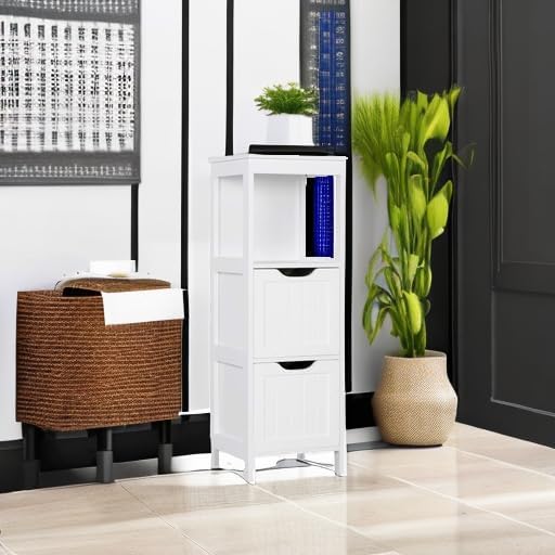 Yaheetech Small Bathroom Storage Cabinet with 2 Drawers & Open Shelf, White - Image 5