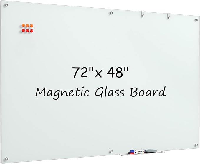 MaxGear Glass White Board 72"x48", Wall Mounted Magnetic Glass Dry Erase Board by MaxGear