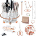 Rose Gold Desk Accessories, Office Supplies Desk Organizers 360°Pen Holder Acrylic Stapler Set, Phone Holder, Ballpoint Pen, Scissor, Binder Clips, Ruler, Transparent Glue, Sticky Note and Staples. by Dimonluce