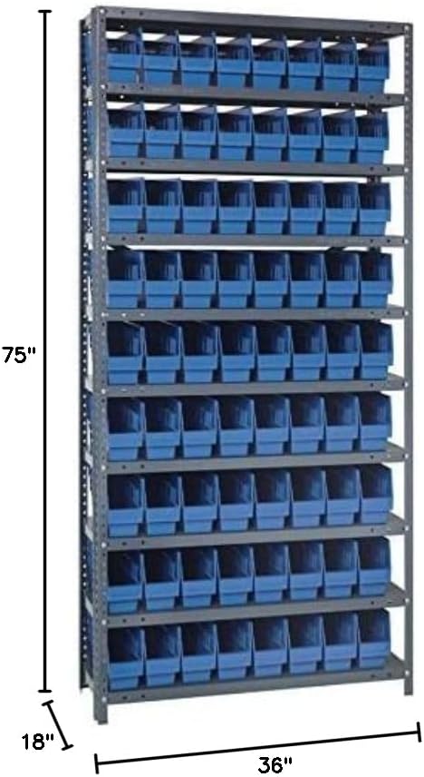 Quantum Storage Systems 1875-203BL Store More Steel Shelving Unit with 6" Shelf Bins, 18" D x 36" W x 75" H, Blue - Image 2
