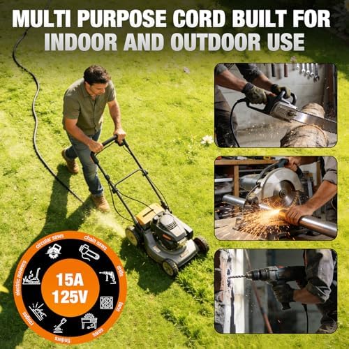 12/3 Gauge Outdoor Extension Cord 25 FT Heavy Duty Waterproof Black - Image 4