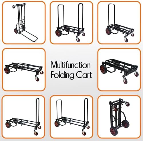 Pyle Compact Folding Adjustable Equipment Cart - Heavy Duty 8-in-1 Convertible Multi-Cart Hand Truck/Dolly/Platform Cart with R-Trac Wheels - Expandable Up to 27.52” to 44.25” - Image 5