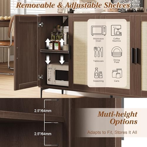 JASIWAY 48" Rattan Buffet Cabinet with Storage, Walnut Coffee Bar Cabinet - Image 4