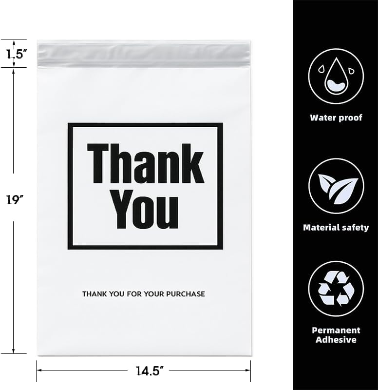 POLYSELLS Thank You Poly Mailers 14.5x19 inches 50 Pcs Waterproof Self-Sealing Shipping Bags for Clothing | White - Image 2