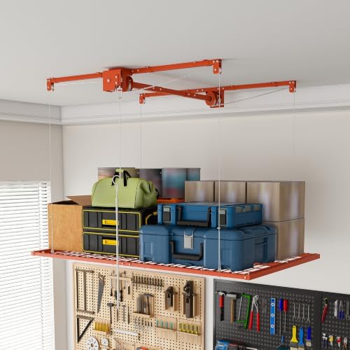Orange 4x8 FT Overhead Garage Storage Rack for High Ceilings 10-12 FT by LeavaderHomeFurniture