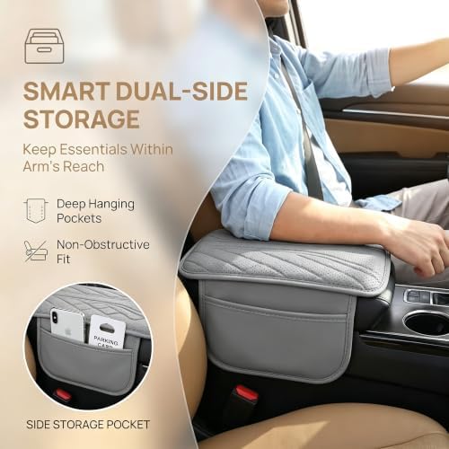 Arm Rest Cover for Car, Leather Console Pad with 2 Storage Bags - Image 5
