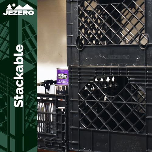 JEZERO 20 Quart 3-Pack Heavy Duty Plastic Crate | Stackable Multi-Purpose Storage Bin for Garage, Home, Office, Groceries, Outdoor, Camping & Kayaking | Black Utility Tote, 17" x 13" x 11" - Image 5
