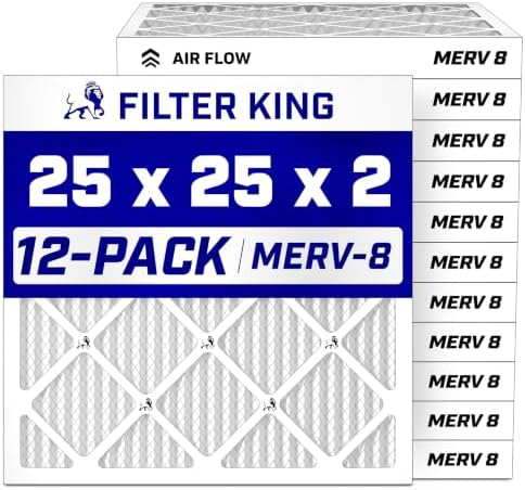 Filter King 25x25x2 Air Filter MERV 8, AC Furnace Filters (12-Pack) by FilterKing