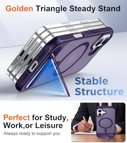 Temdan Designed for iPhone 17 Case, [Built-in Invisible Kickstand][Compatible with MagSafe][Military Grade Shockproof] Slim Translucent Matte Phone Case 6.3 inch (Purple) - Image 5