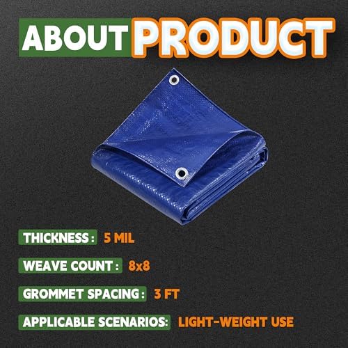 RAINDEWAY Tarps 10x20 Feet 5 Mil Blue Waterproof Multipurpose Tarp - Image 5