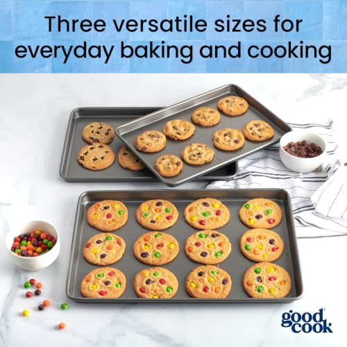 GoodCook Everyday Nonstick Baking Sheet Set, 3 Pack Includes Small (13×9) Medium (15×1) and Large (17×11) Pans Carbon Steel Construction Cookie Sheets Bakeware Set, Gray - Image 3