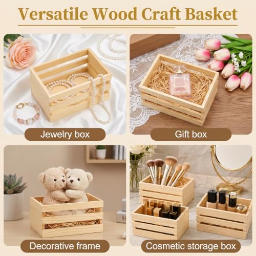 Goaste 6 Pack Small Wooden Crates, 6.5" x 4" x 3.5" Unfinished Rustic Wood Storage Boxes, Ventilated Mini Decorative DIY Craft Baskets for Farmhouse Kitchen Bath Office Display, Jewelry Toys Storage - Image 6