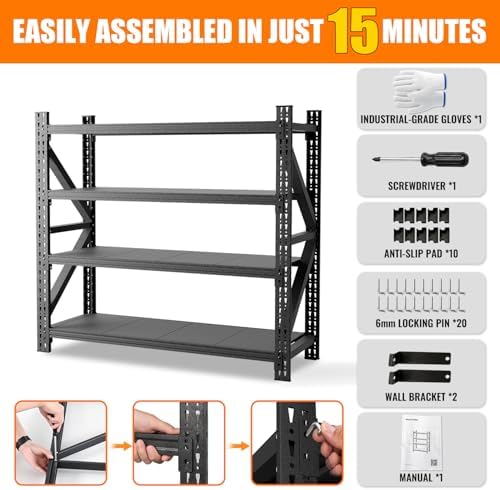 5000LBS 4 Tier Garage Storage Shelves, Heavy Duty Adjustable Storage Rack for Warehouse, Basement, Shop and Office, Commercial-Grade Steel Organizer, 67" W x 24" D x 63" H - Image 6