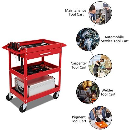 TUFFIOM 3 Tier Rolling Tool Cart on Wheels with Drawer, 330 LBS Capacity, Heavy Duty Commercial Utility Tool Service Cart, Tool Organizer for Mechanic, Garage, Warehouse & Repair Shop - Image 5