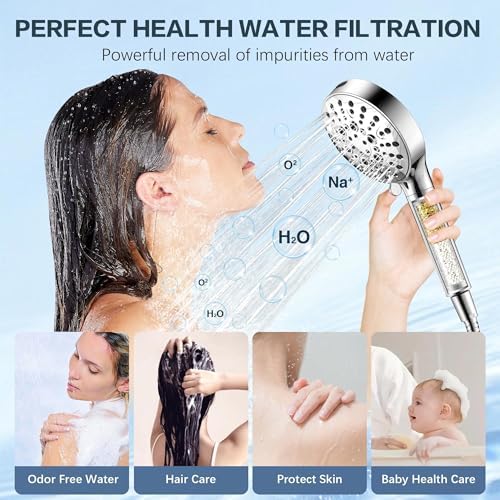 BRIGHT SHOWERS Filtered Shower Head with Handheld, High Pressure 9 Spray Mode Showerhead with Long Hose and Bracket, Water Softener Filters Beads for Hard Water - Removes Chlorine, Chrome - Image 5