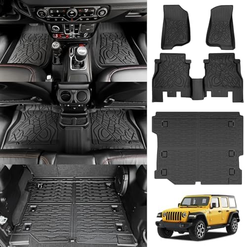Cargo Mats for 2018-2026 Jeep Wrangler JL 4X4 Floor Liners with Trunk Mat All Weather TPE Protector Rear Floor Trunk Liners for 18-26 Wrangler JL 4X4 4 Door Accessories by JTYZSM