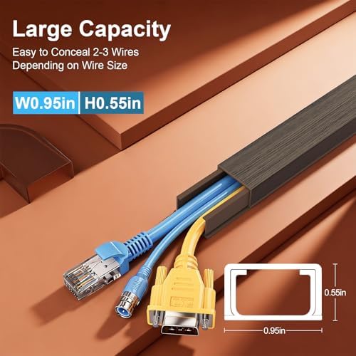 Yecaye Cord Covers for Wires on Wall, 113in, W0.95in H0.55in, Darkwood - Image 4