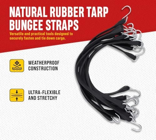 Mytee Products 50 Pack 21" Natural Rubber Tarp Bungee Straps Tie Down Cords S Hooks Heavy Duty Ideal for Securing Tarps - Image 6