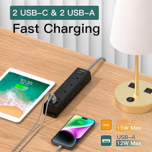 25FT Extra Long Extension Cord, Power Strip with 12 AC Outlet & 4 USB Ports - Image 4