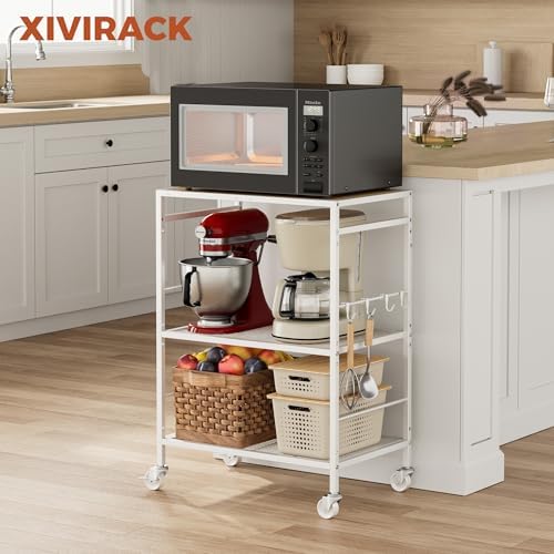 3 Tier Rolling Kitchen Microwave Cart, Utility Cart , Microwave Stand White - Image 2