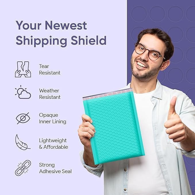 Teal Small Poly Bubble Mailers 6x10 inch #0 | Self Seal Padded Envelopes | - Image 5