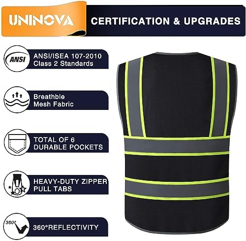 High Visibility Safety Vest - Multi Pockets Reflective Mesh Breathable Workwear, ANSI/ISEA Standards (4X-5X, Black Mesh-02) - Image 2