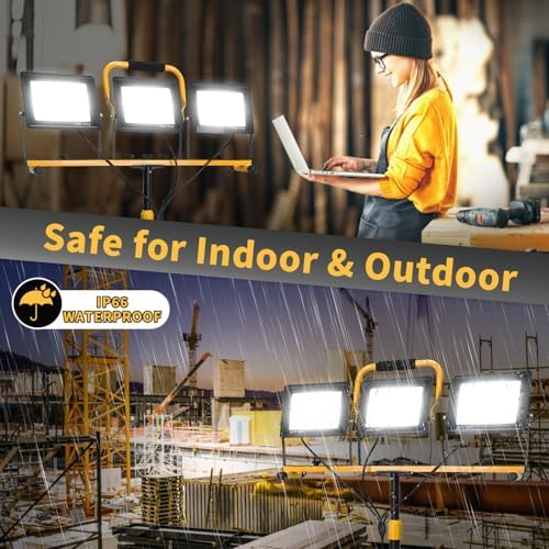 21000-Lumen LED Work Light with Stand for Job Site Garage, Black - Image 5