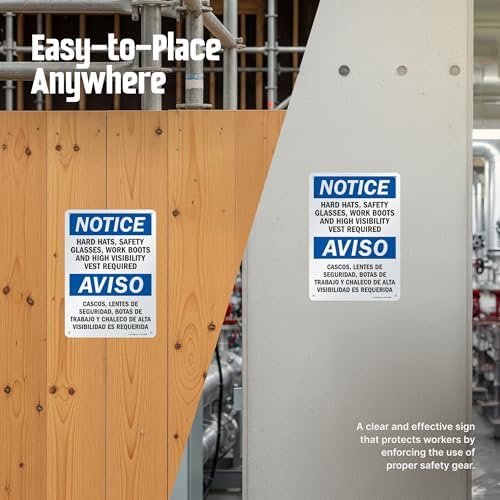 SmartSign - S-5992-AL-14 Notice - Hard Hats, Glasses, Boots, Vest Required Bilingual Sign By | 10" x 14" Aluminum (Pack of 2) - Image 5