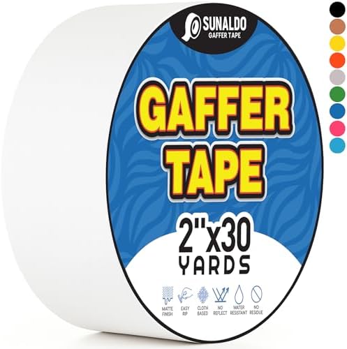 Gaffers Tape (2"x30 yards) Heavy Duty, Easy Rip, No Residue | White by Unknown