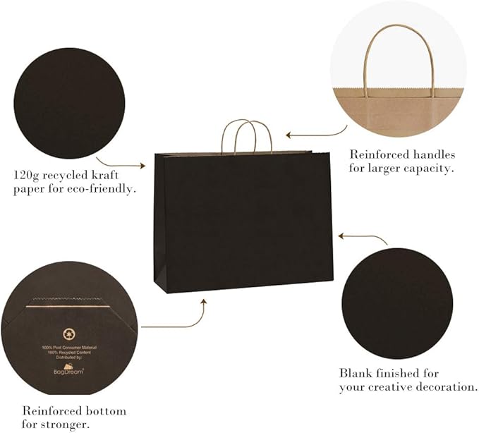 BagDream 100Pcs 16x6x12 Inches Kraft Paper Bags - Image 3