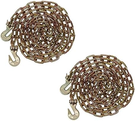 (2 Pack) 1/4" x 12' Transport Binder Chain Grade 70 with Grab Hook - 3150 LBS WLL Transport Binder Tow Chain with Hooks - Towing Equipment - Gold Chromate by MyteeProducts