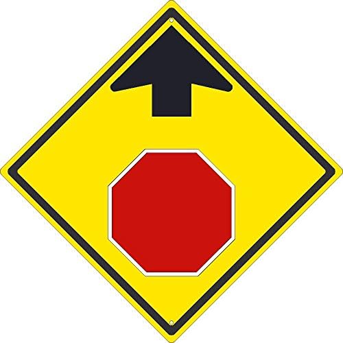 NMC TM609K Stop Ahead Graphic Sign - 24in. Heavy Duty High Intensity Reflective Aluminum, Stop Ahead Symbol with Arrow Sign by NMC