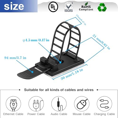 Adjustable Adhesive Cable Management Clips for Desk,Black,100 Pcs - Image 2