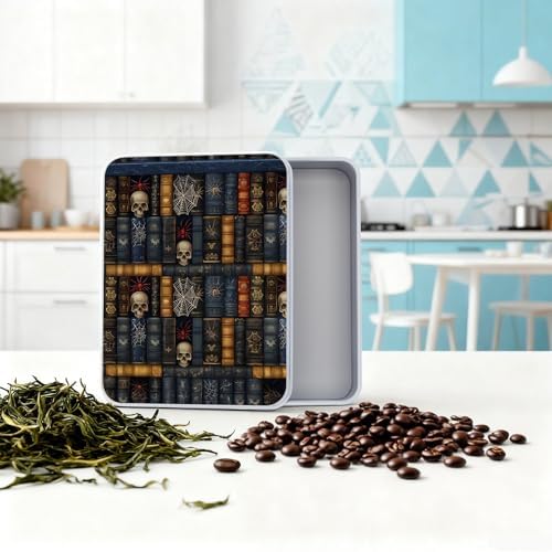 Small Metal Tins Box-4.7" x3.5"x1.6" Rectangular Empty Storage Box With Lid Decorative Organizer Storage Tin Case For Office/Cookie/Candy/Jewelry/Photo/Letter-Skull Bookshelf - Image 5