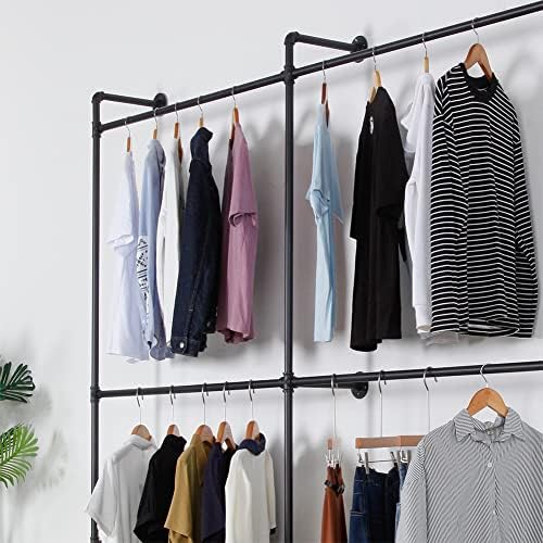 Industrial Pipe Clothing Rack Heavy Duty Double Closet Rod Clothes Rack, Clothing Rods for Hanging Clothes, Wall Mounted Clothes Garment Rack Closet System 90in Black - Image 4