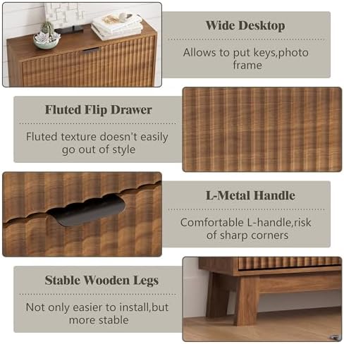 Shoe Cabinet Storage for Entryway with 3 Flip Drawers, Fluted Narrow Shoe Organizer with Wooden Legs, Freestanding Slim Shoe Storage Hidden Shoe Rack Organizer for Front Door Entrance, Hallway, Walnut - Image 5
