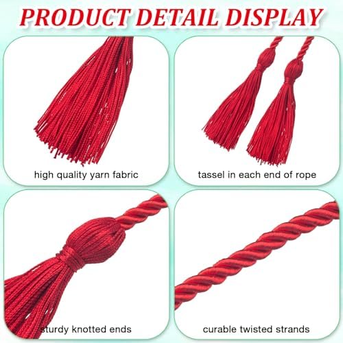 Red Graduation Cord, Graduation Honor Cords for Class of 2026, Rayon Braided Grad Cord with Tassels, 68" Long Polyester Yarn Honor Ropes for Bachelor, Master, Doctoral - Image 3