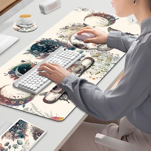 Large Desk Mat, Cute Boho Plants Mouse Pad, Apricot Desk Pad, XXL Mousepad - Image 7
