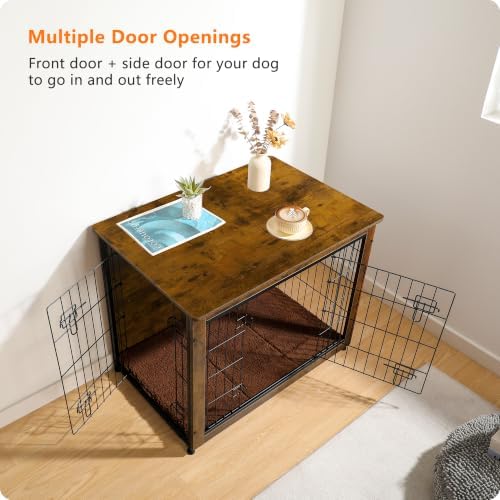 DWANTON 32.5" Dog Crate Furniture with Cushion, Wooden Kennel Table Indoor - Image 6