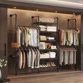 Wall Mounted Closet System, Heavy Duty 3-Row Clothes Rack, Expandable Industrial Pipe Closet Organizers and Storage with 4 Telescopic Rods, 4 Hooks & 6 Shelves for Wardrobe, Bedroom by Unknown