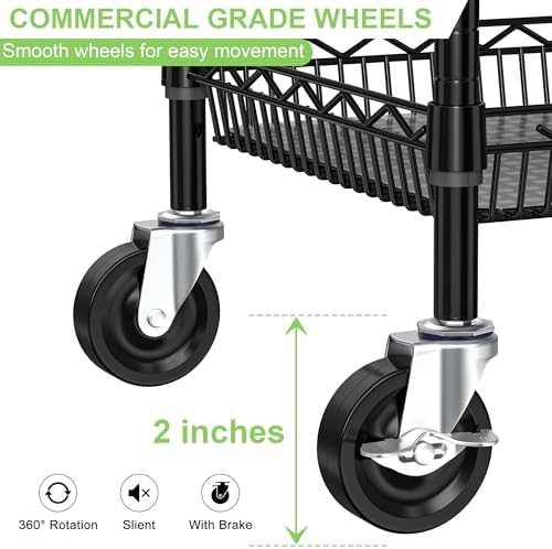 3 Tier Rolling Utility Metal Carts with Wheels Heavy Duty Cart 750Lbs - Image 3