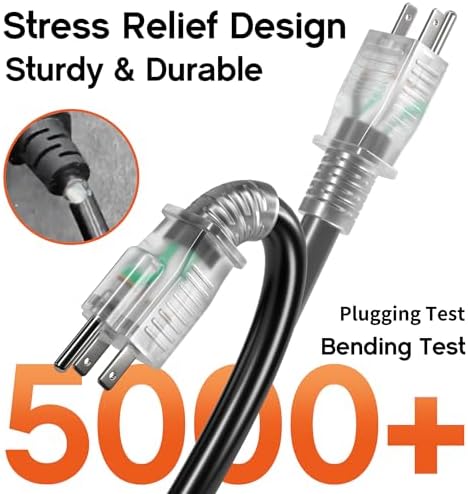 10FT 16 Gauge Black Outdoor Extension Cord with Multiple Outlets - Image 4