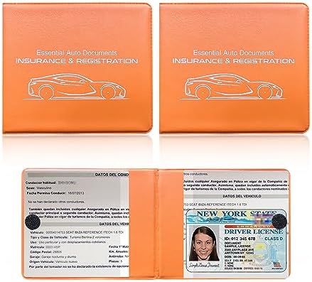 Ziciner Car Registration Insurance Holder, 2Pack Essential Auto Card Document Glove Box Organizer with Touch Fastener, Vehicle Interior Accessories Perfect for Most Car, Truck, SUV (Orange/Small Car) by Ziciner