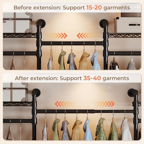 4-Bay Wall-Mounted Closet System, Expandable Industrial Pipe Clothing Racks - Image 6