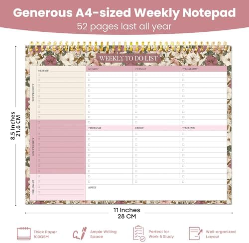 Weekly To Do List Notepad with 52 Undated Sheets（8.5"×11"）- Undated Weekly Planner Notepad for Office Desk Accessories and Supplies - Mauve Muse - Image 3