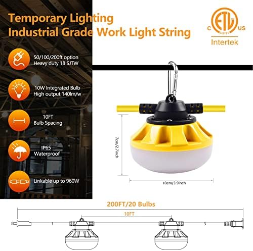 200FT Construction String Lights, Industrial Grade,Free for Climbing Hook - Image 5